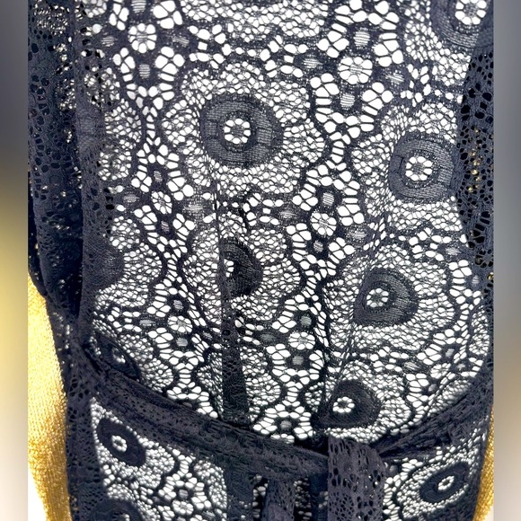 NWOT Black and Gold Kaftan Floral Crochet Swim Coverup with Belted Waist - Picture 7 of 10